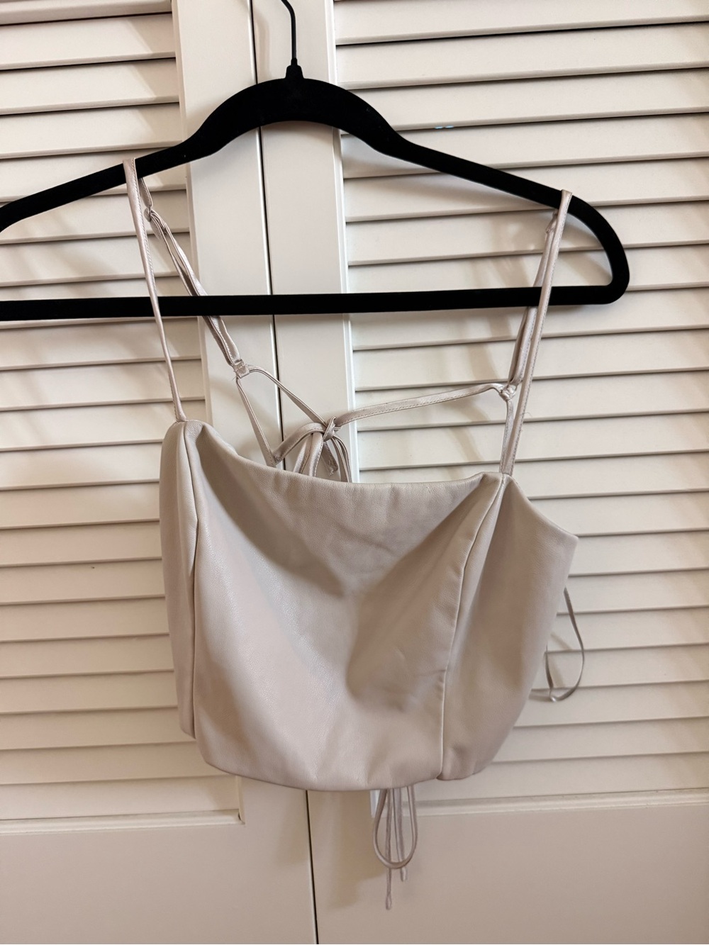 Women’s Sleeveless Cowl Neck Leather Tank Top - Cream